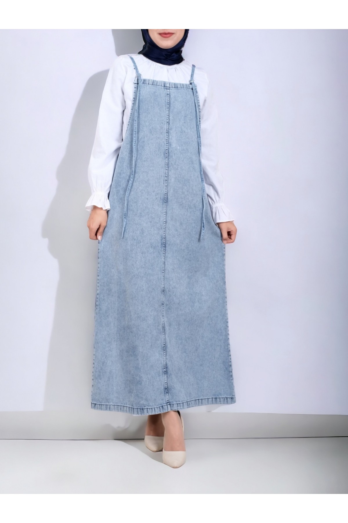 İnce Askılı Kot Jile -Açık Mavi