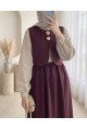 Beli Lastikli Yarım Düğmeli Zra Cupra Yelek Elbise Takım -K. Bordo