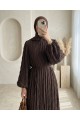 İçi Astarlı Kolu Lastikli Gipeli Modal Elbise -K. Kahve