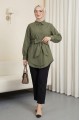 Kendinden Kuşaklı Poplin Tunik -Haki