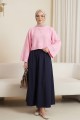 Yarım Boğazlı Yarasa Kol Etek Üstü Triko Kazak -Pembe