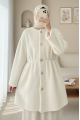 İçi Astarlı Beli Büzgülü Kürklü Ceket  -Krem