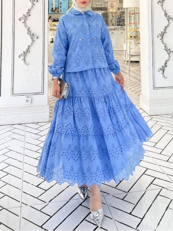 Fisto Detaylı Etekli Takım -Mavi