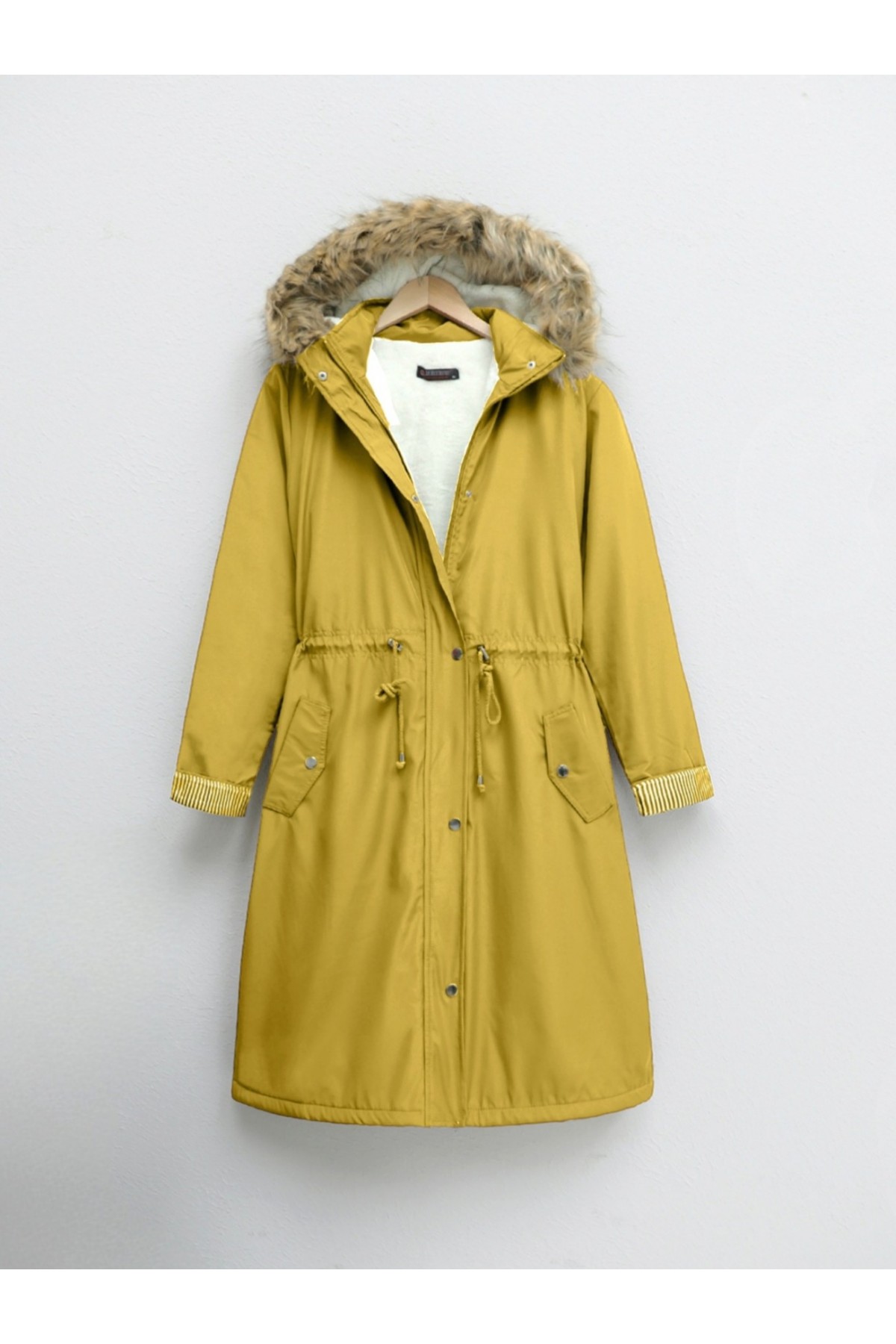 İçi Pelüş Çıkma Ķapşonlu Bondig Mont  -Sarı