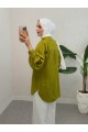Yırtmaçlı Eteği Oval Kesim Gömlek -Yağ Yeşili