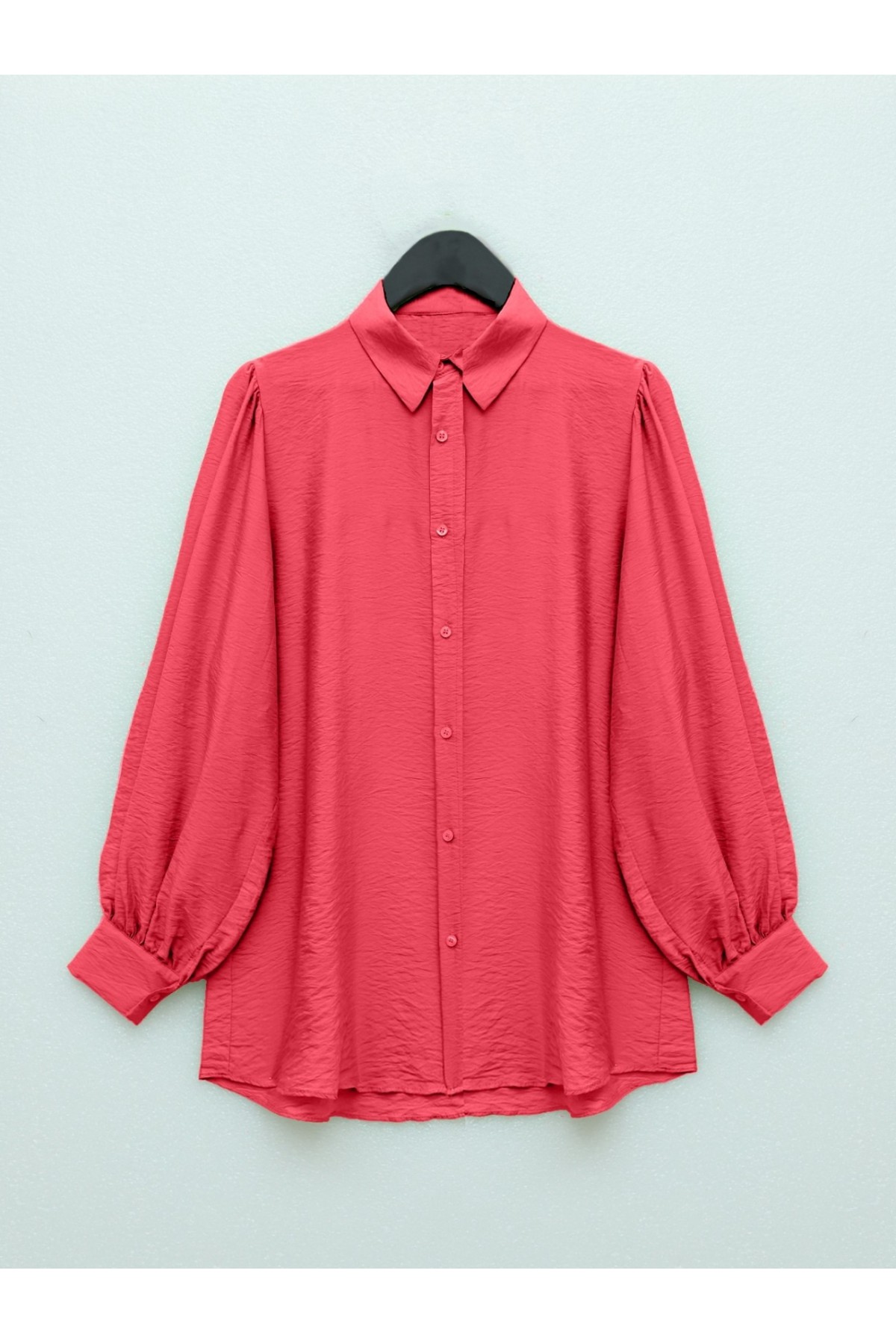 Balon Kol Düz Tunik -Nar Çiçeği