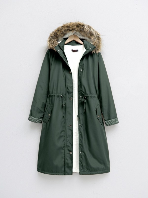 İçi Pelüş Çıkma Ķapşonlu Bondig Mont -Haki