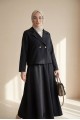 Önü Çift Düğmeli Kruvaze Yaka Ceket Etek Double Krep Takım   -Siyah