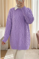 Petek Desen Kışlık Salaş Triko Kazak             -Lila
