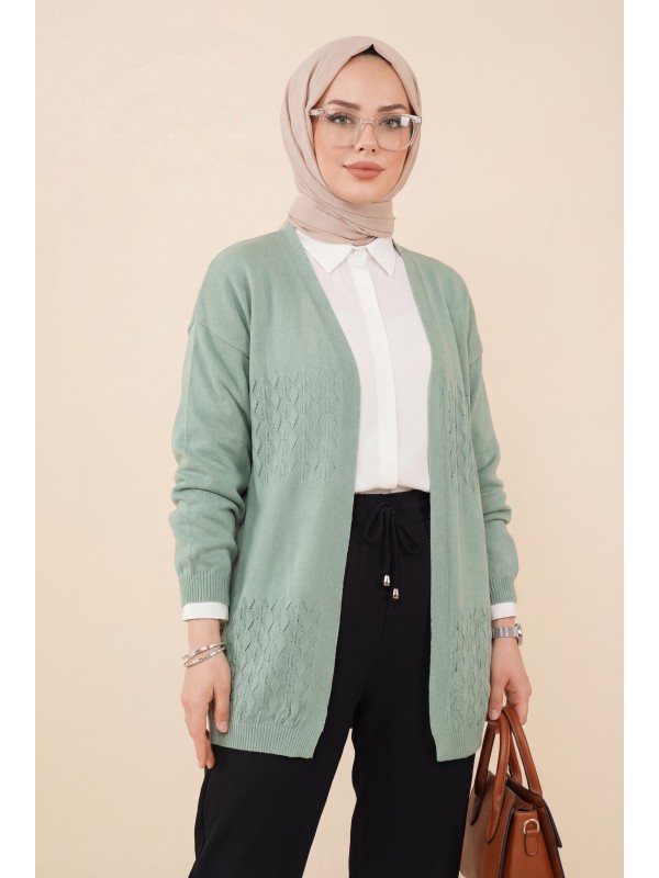 Araboy Ajurlu Triko Hırka -Mint