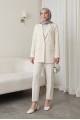 Cepli Tek Düğmeli Likralı Ceket  -Krem