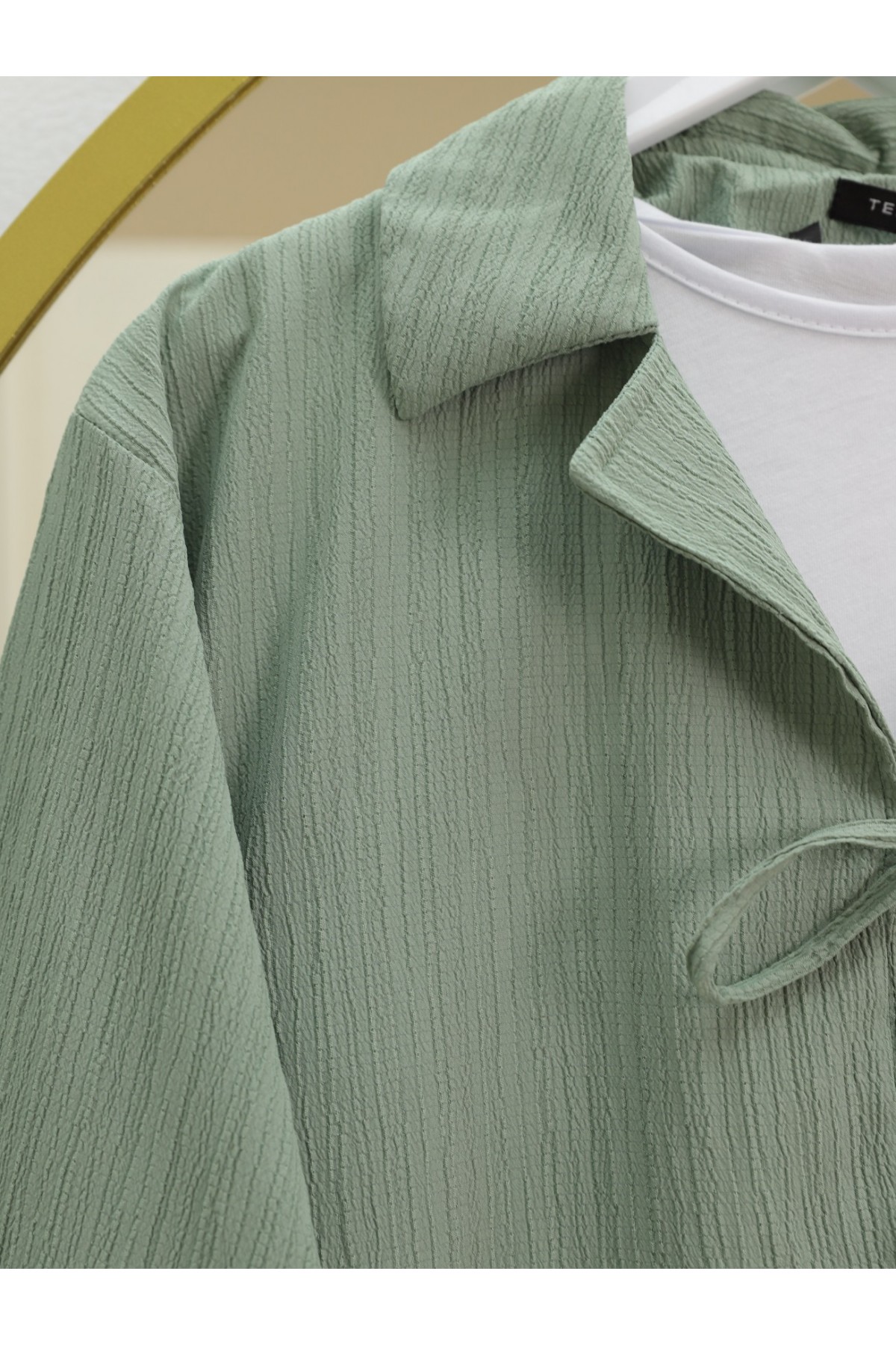 Önü Bağlamalı Etekli Krinkıl Takım  -Su Yeşili