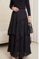 Beli Lastikli Keten Vual Katlı Etek -Siyah