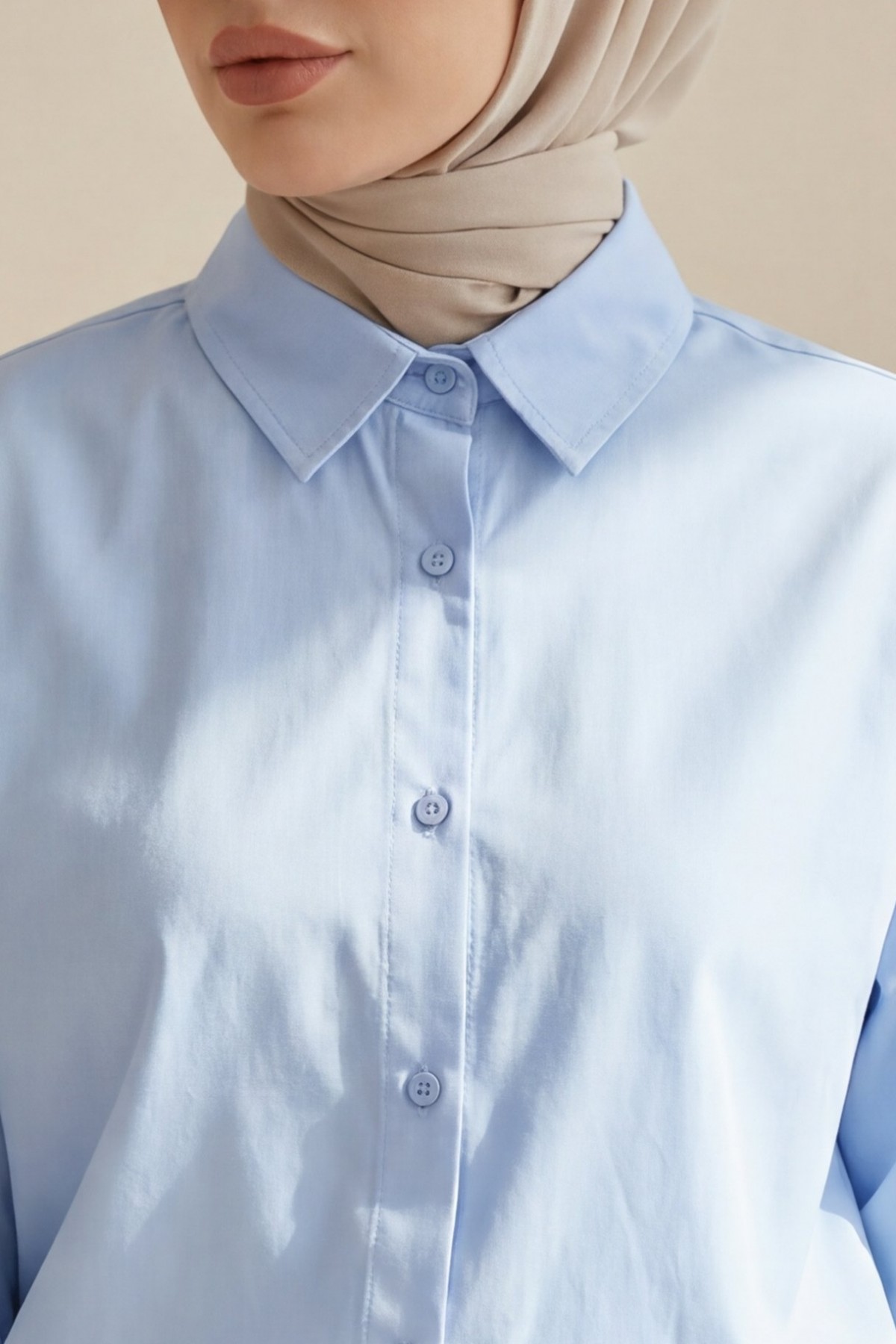 Düğmeli Salaş Viskon Gömlek -Bebe Mavi