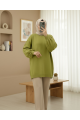 Yuvarlak Yaka Kolu Örgü Detaylı Triko Kazak    -Yağ Yeşili