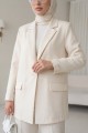 Cepli Tek Düğmeli Likralı Ceket  -Krem