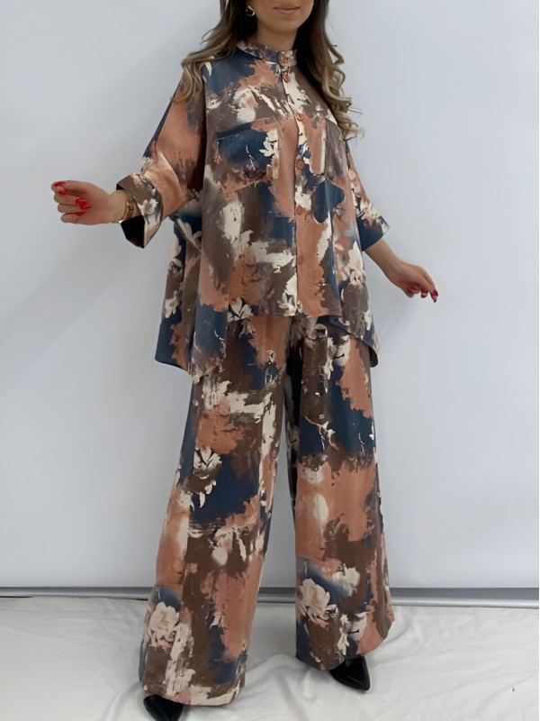 Batik Baskılı Mikro Simli Salaş Takım -Nar Çiçeği