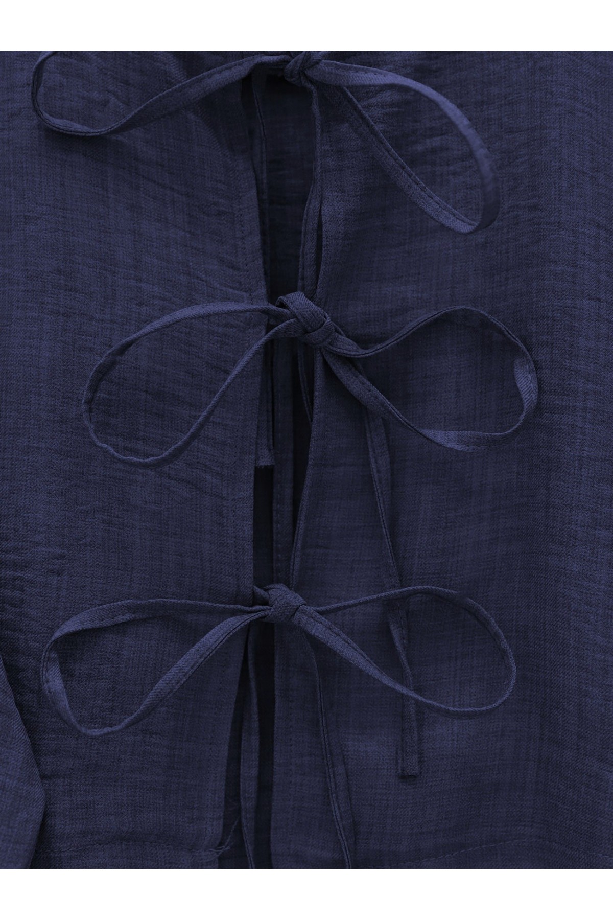 Önü Bağcıklı Beli Lastikli Etekli Keten Takım     -Laci