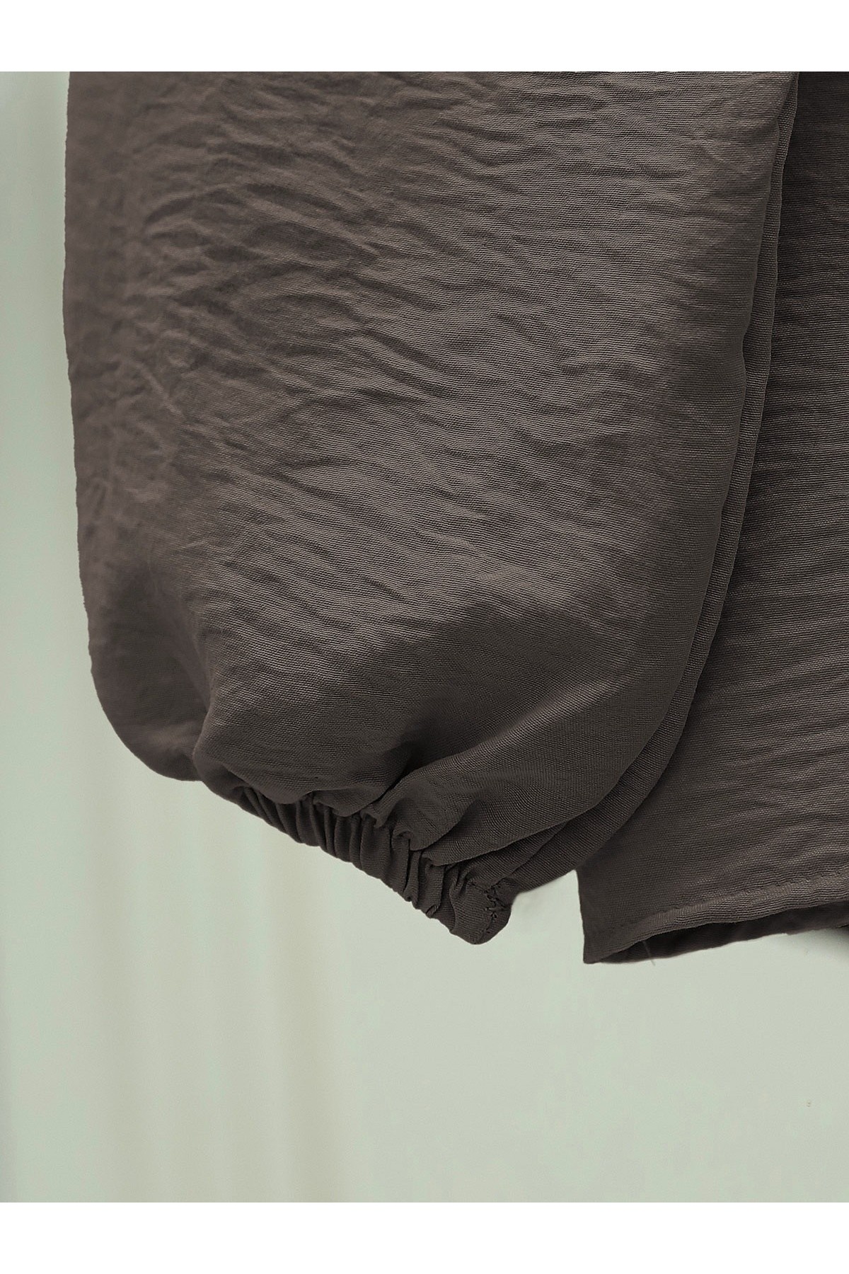 Bebe Yaka Dantelli Kolu Lastikli Gömlek -Kahve