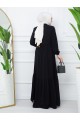Parçalı Kolu Lastikli Boydan Fermuarlı Ferace -Siyah