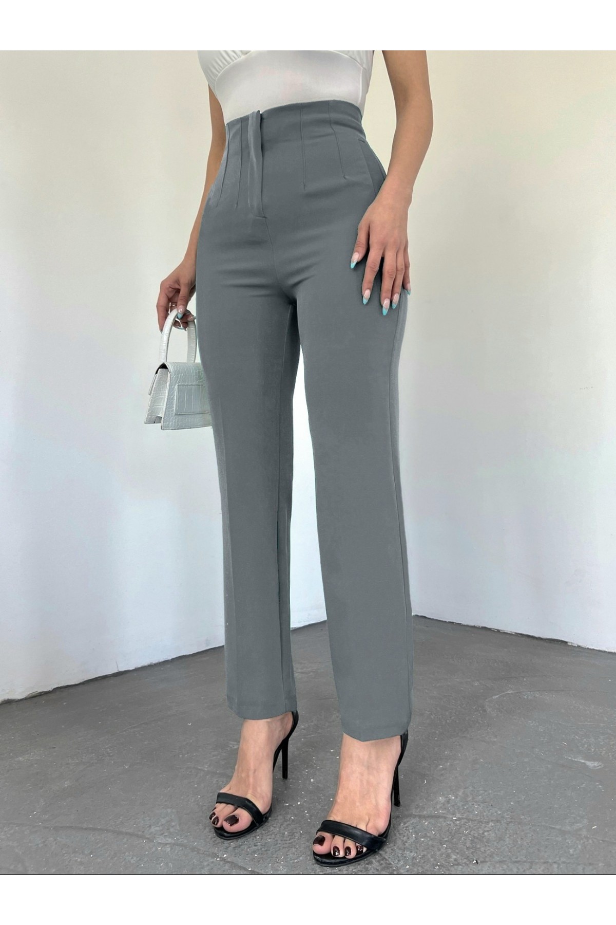 Zra Pileli Havuç Pantolon -Gri