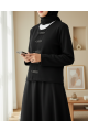 Deri Detaylı Önü Düğmeli Etekli Selanik Takım -Siyah