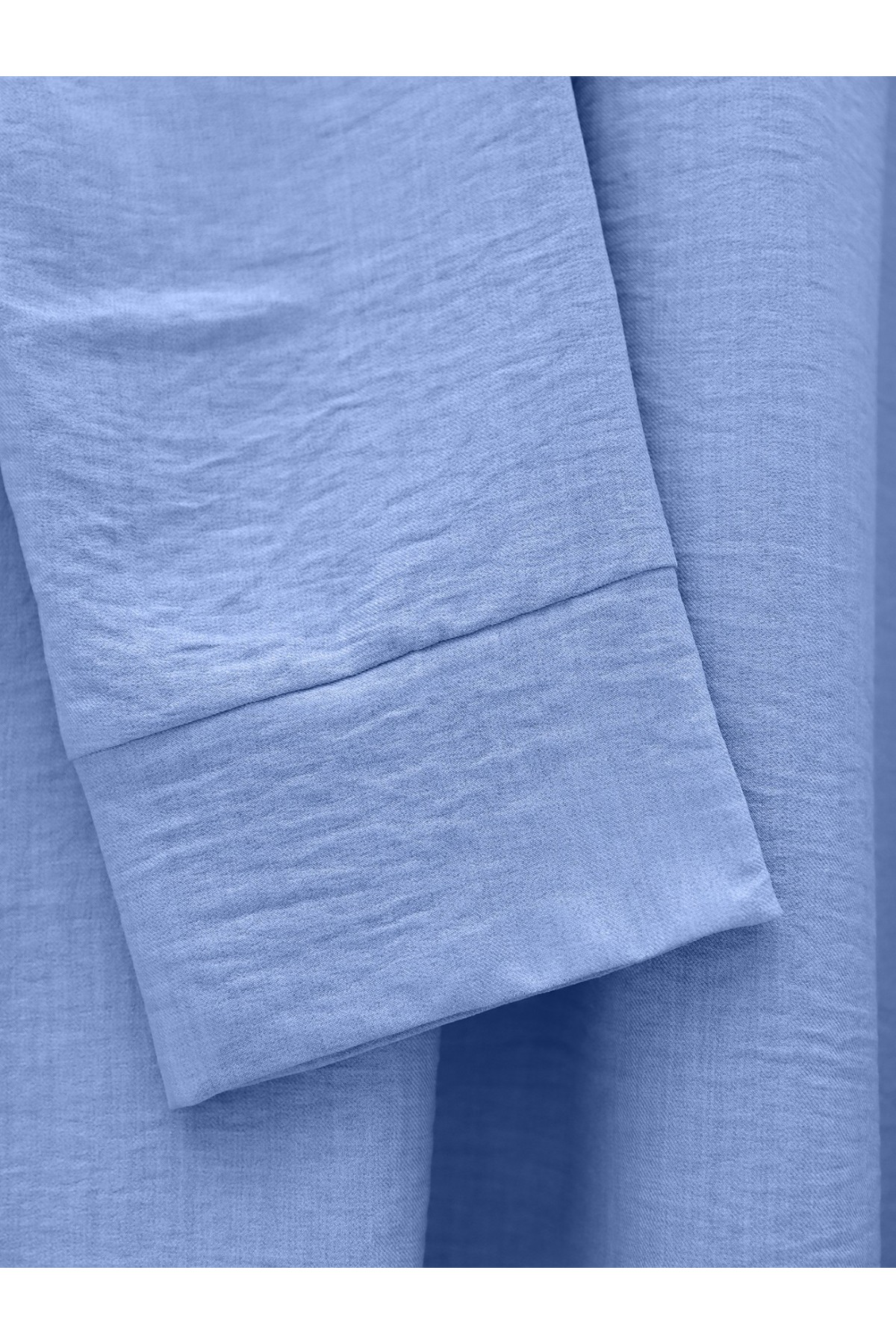 Önü Bağcıklı Beli Lastikli Etekli Keten Takım -Açık Mavi