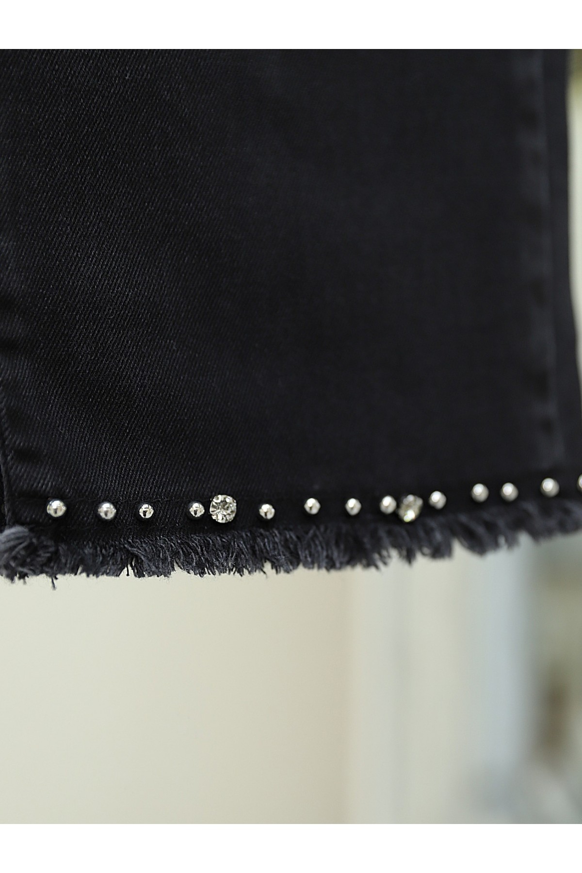 Taş Detaylı Ceket Pantolon Kot Takım -Siyah