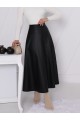 Beli Lastikli Düz Deri Etek (1962) -Siyah
