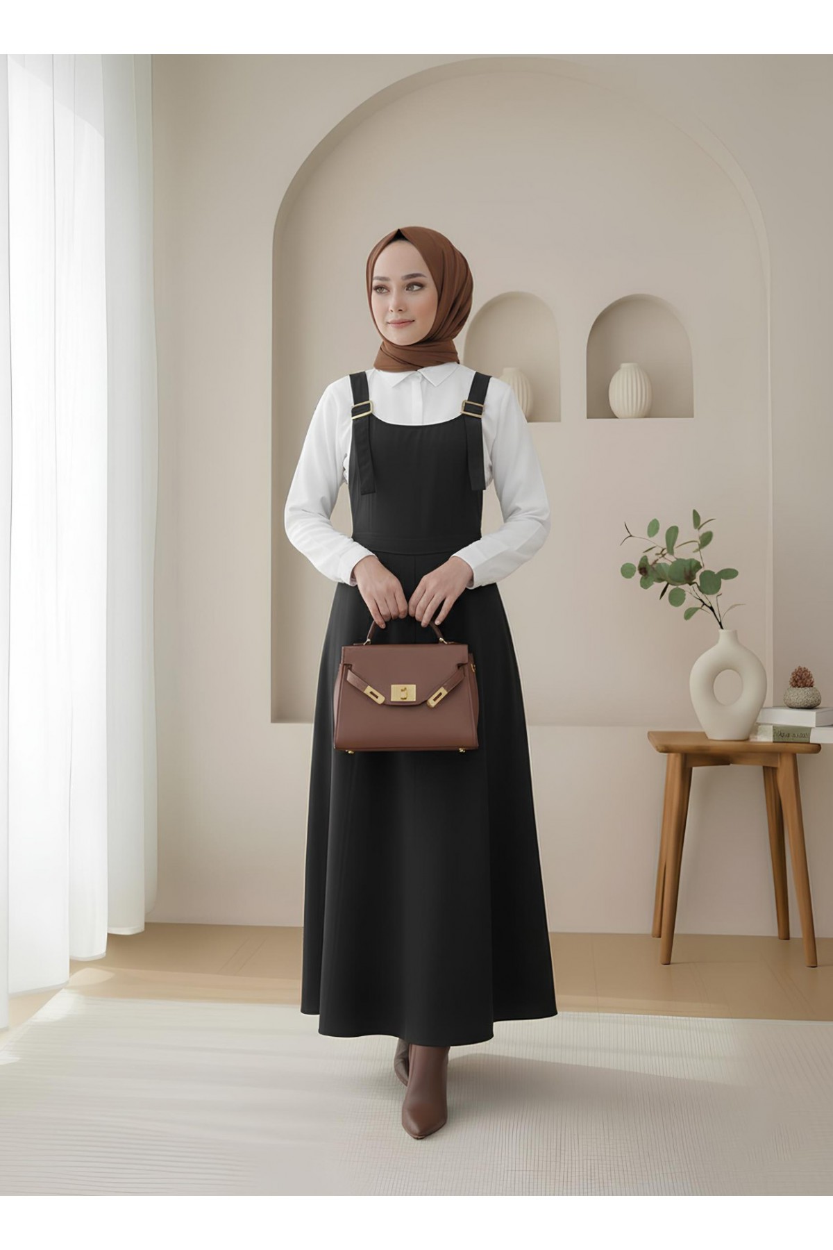 Yarım Fermuarlı Gabardin Jile  -Siyah