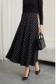 Arkası Fermuarlı Puantiyeli Astarlı Etek -Siyah