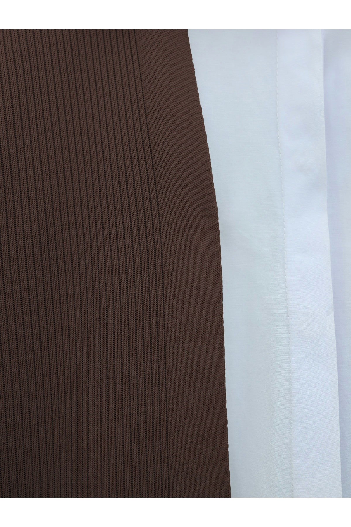 Yanları Yırtmaçlı Fitilli Uzun Triko Hırka -Kahve