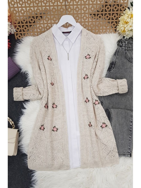 Ajurlu Nakışlı Hırka  -Taş