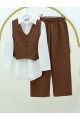Düğmeli Yelekli Takım -Kahve