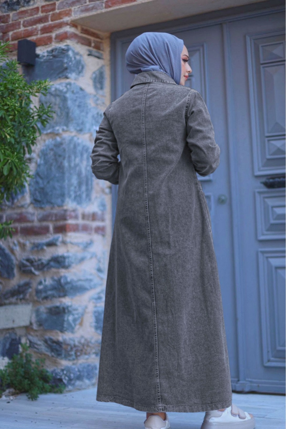 Torba Cepli Metal Düğmeli Uzun Kot Kap   -Füme