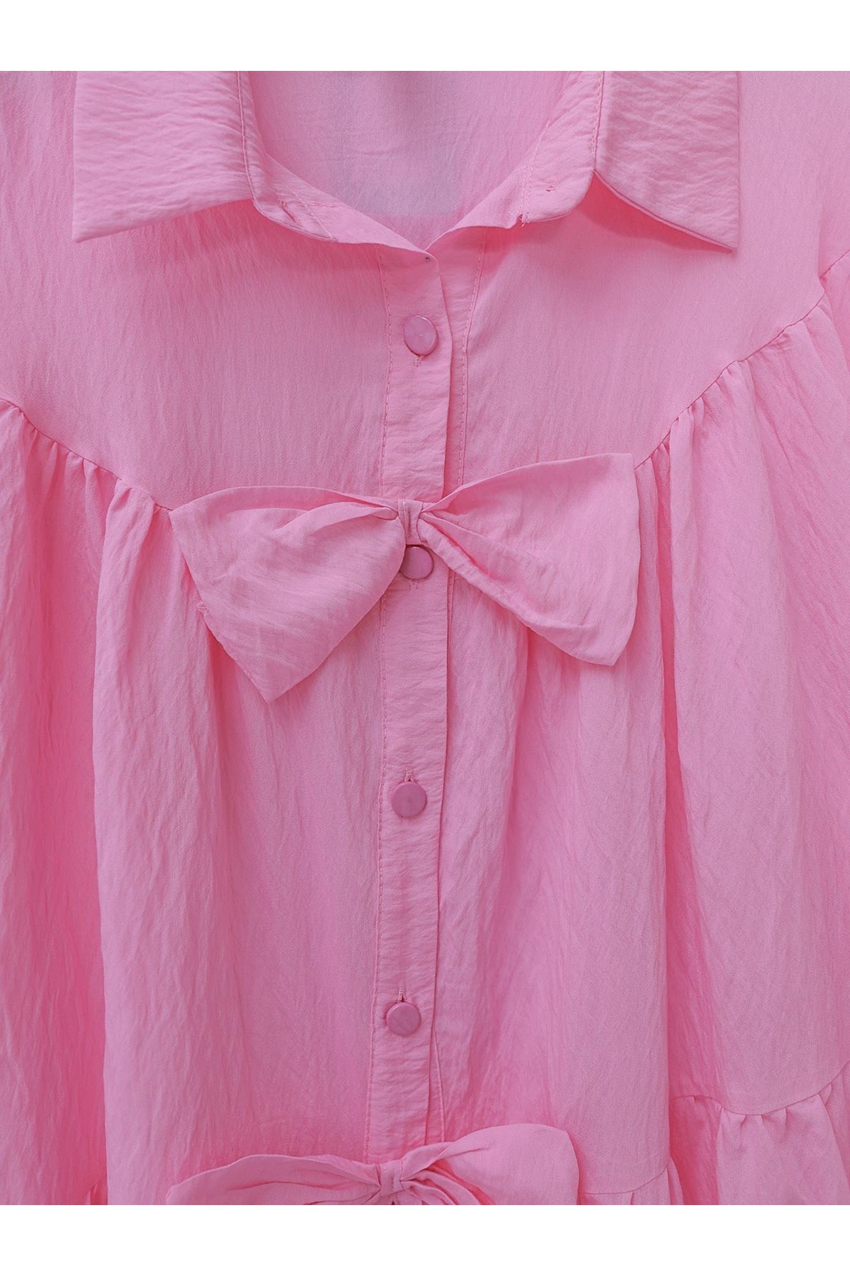 Önü Fiyonk Detaylı Parçalı Gömlek -Pembe