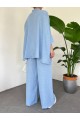 Çift Cepli Yarım Yarasa Kol Salaş Gömlek Takım -Bebe Mavi