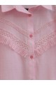 Güpür Püsküllü Ham Keten Balon Kol Gömlek  -Pudra