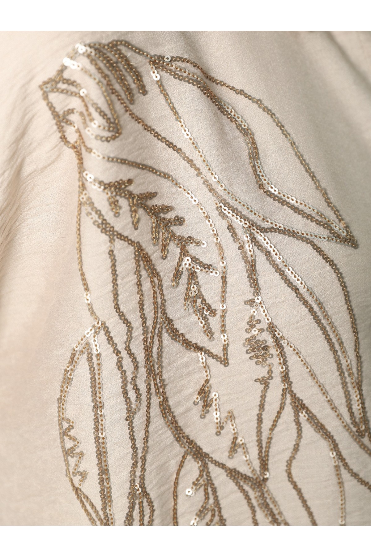 Yaprak Desen Pul Payet Gömlek -Vizon