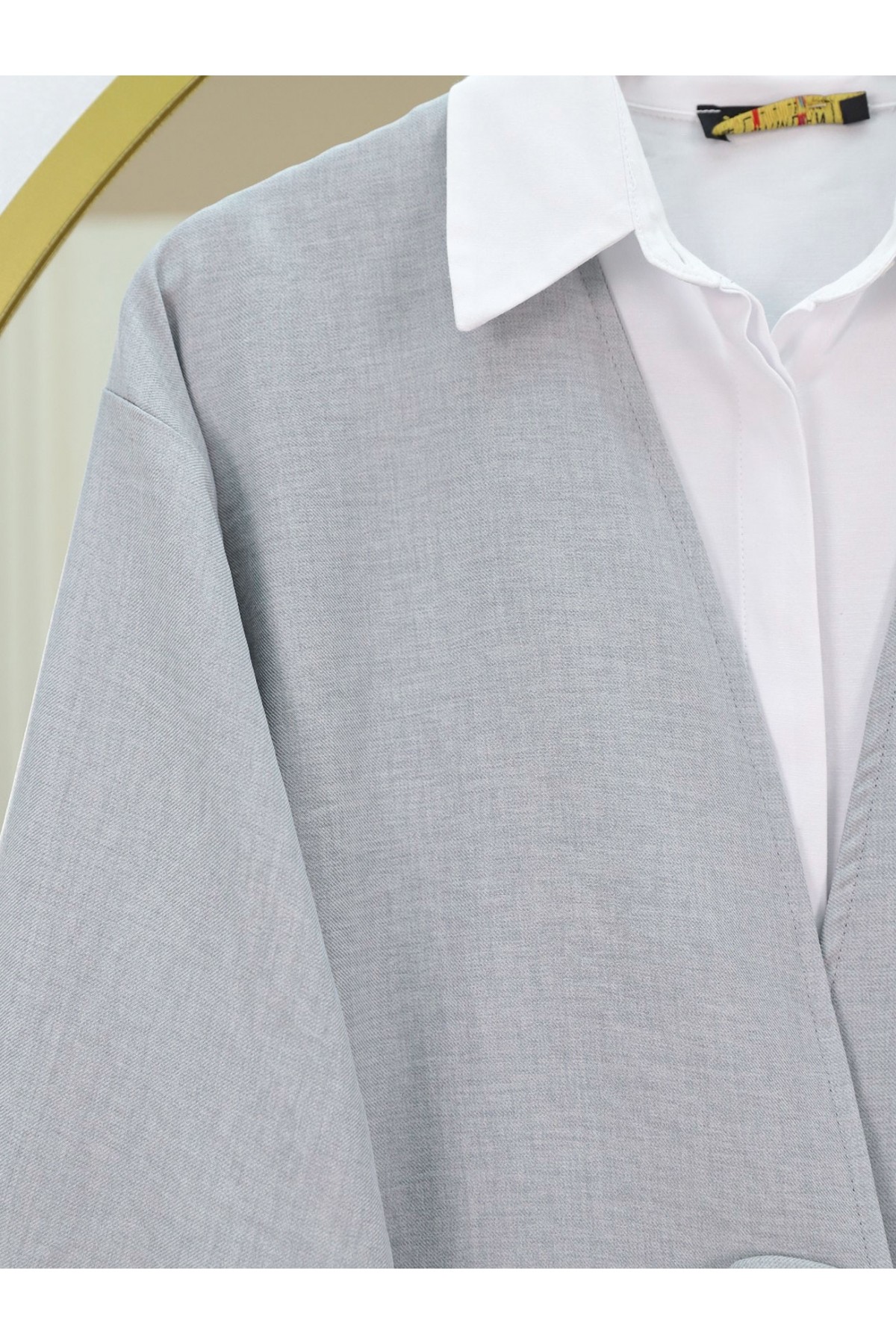 Önden Bağlamalı Pantolonlu Kimono Takım         -Açık Gri