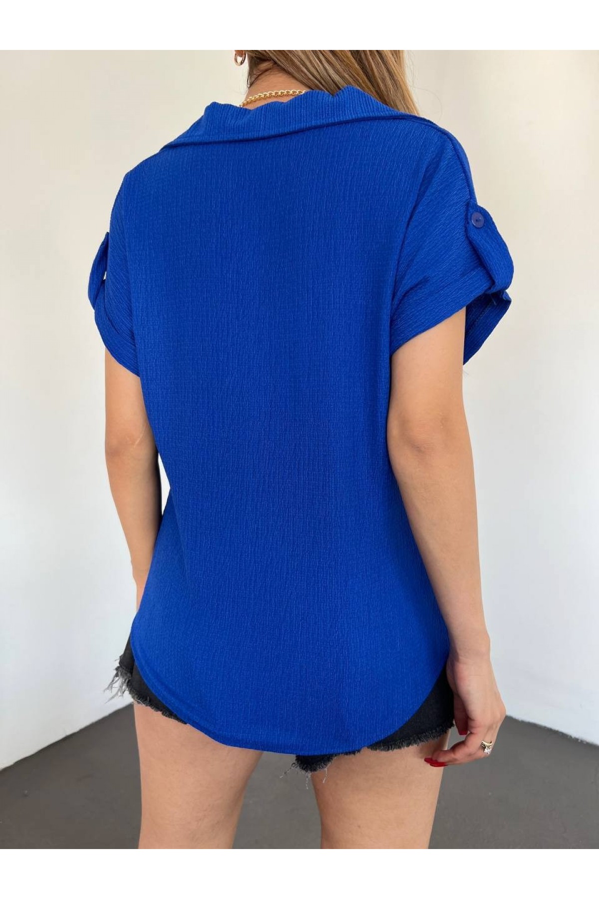 Duble Kol Tek Cepli Bürümcük Gömlek  -Saks