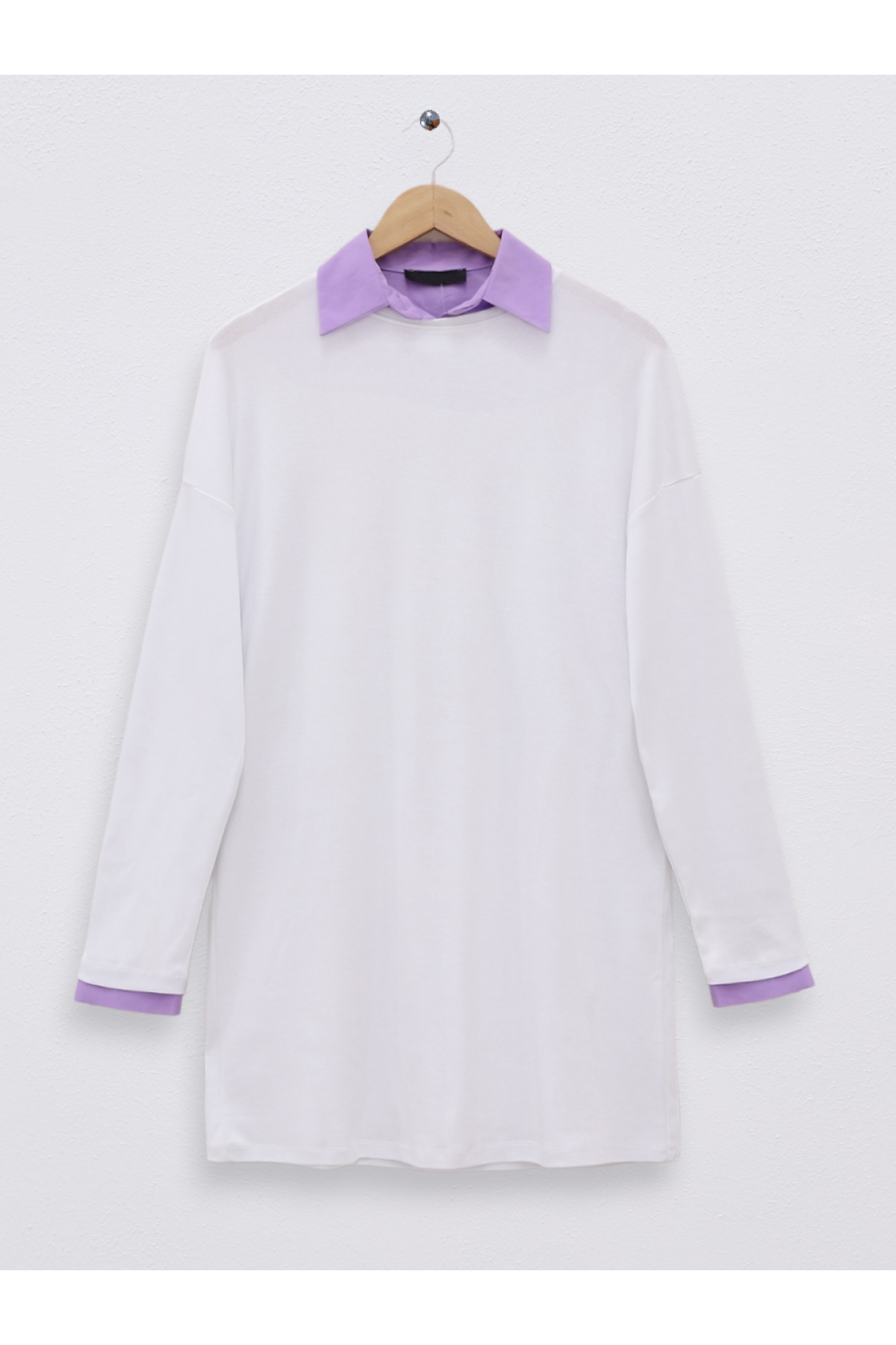 Uzun Kollu Düz Sweat -Beyaz