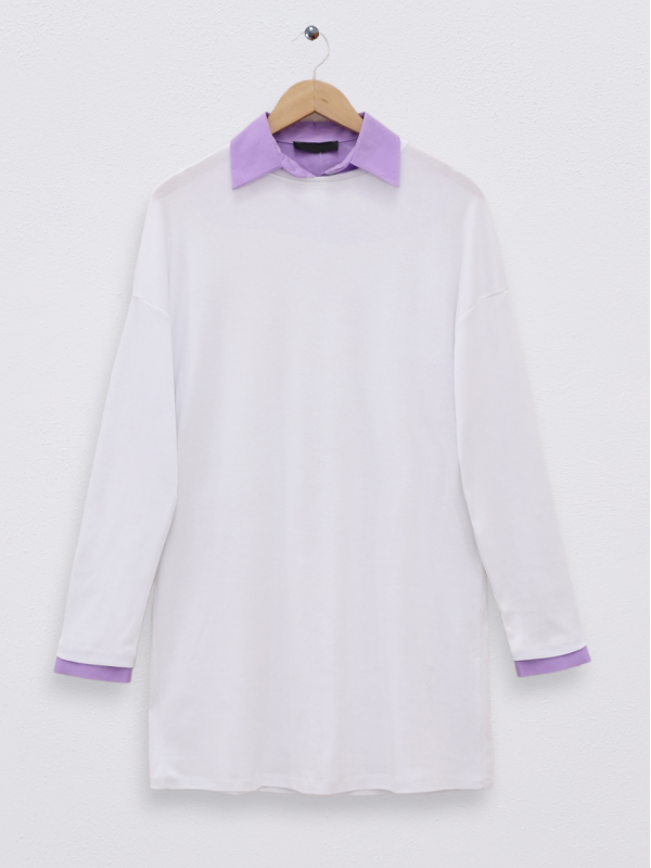 Uzun Kollu Düz Sweat -Beyaz