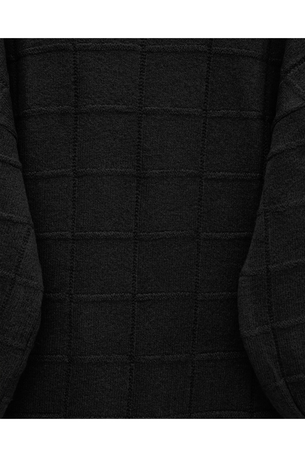 Kare Desenli Yırtmaçlı Yumoş Triko Tunik -Siyah