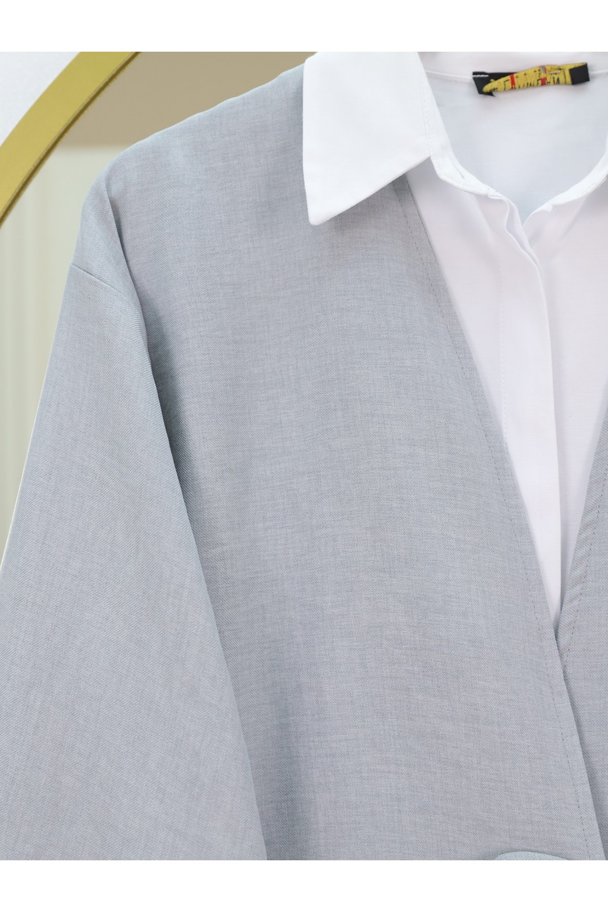 Önden Bağlamalı Pantolonlu Kimono Takım   -Gri