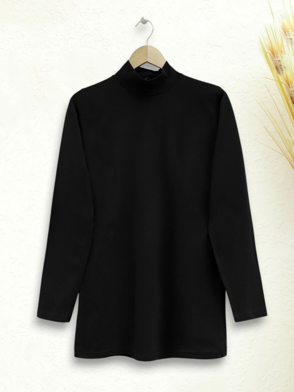 Yarım Boğazlı Uzun Kollu Bluz -Siyah
