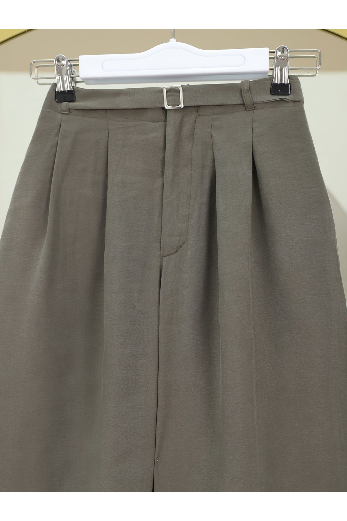 Beli Lastikli Kemer Detaylı Tensel Cupra Pantolon -Haki