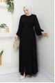 Kolu Lastikli Beli Bağlamalı Fermuarlı Ferace -Siyah