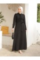 Çıma Detaylı Kemerli Ayrobin Elbise  -Siyah