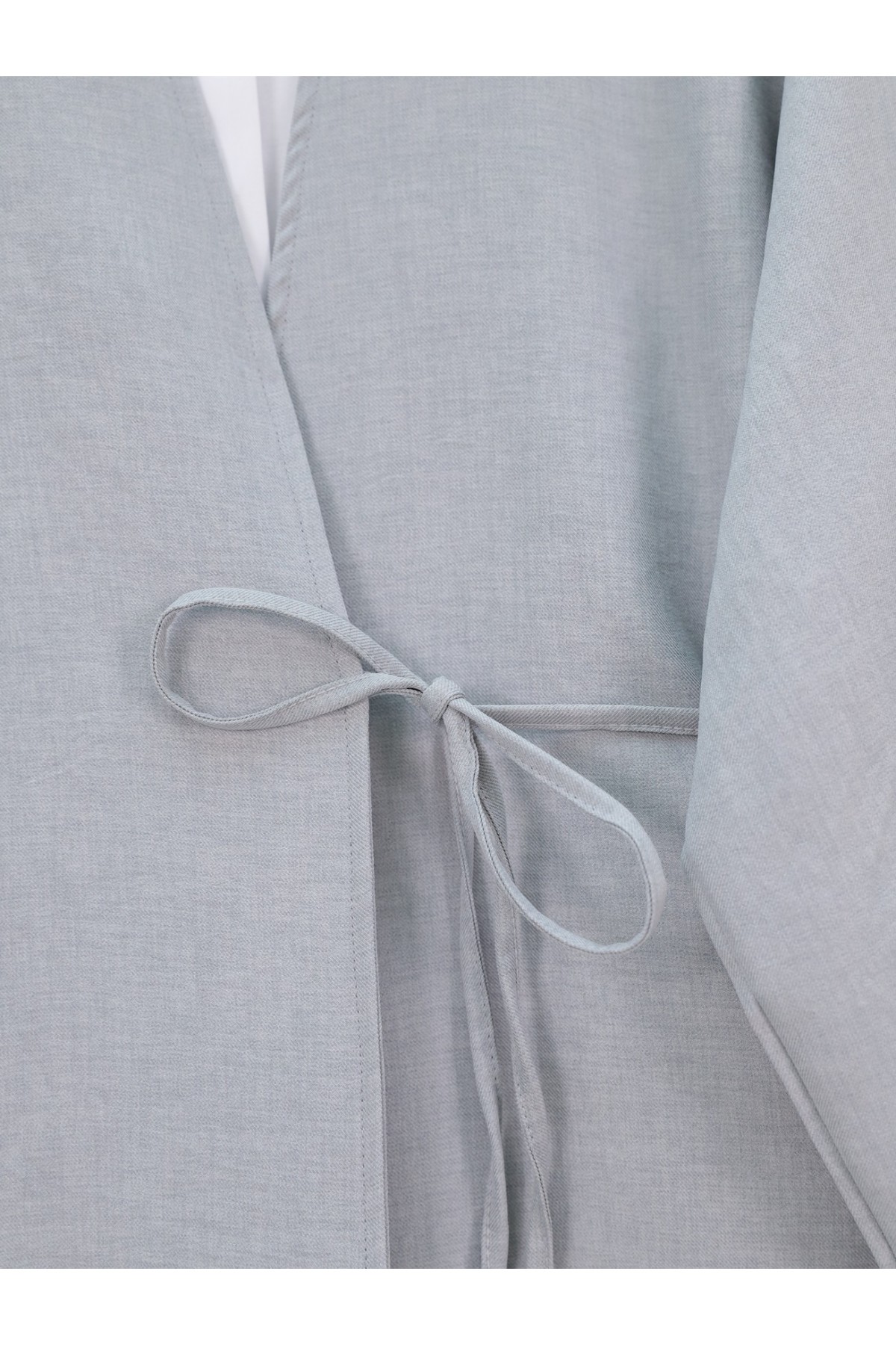 Önden Bağlamalı Pantolonlu Kimono Takım   -Gri